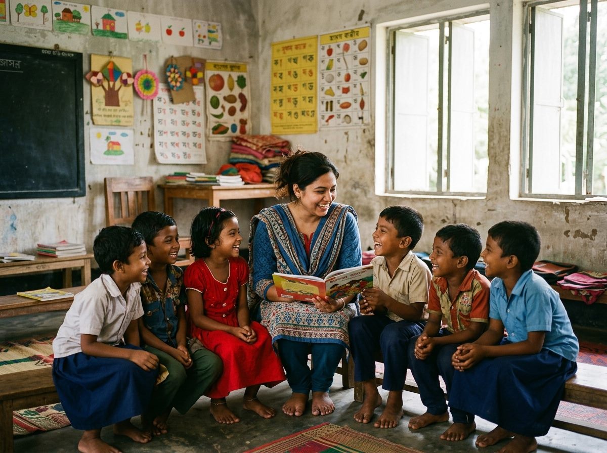 Children learning with a teacher
